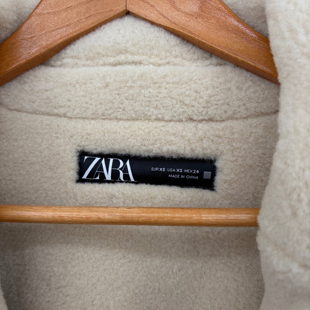 Zara Faux Suede Shearling Coat Tan Brown Button Front Jacket XS 6318/257/751 - Picture 2 of 11